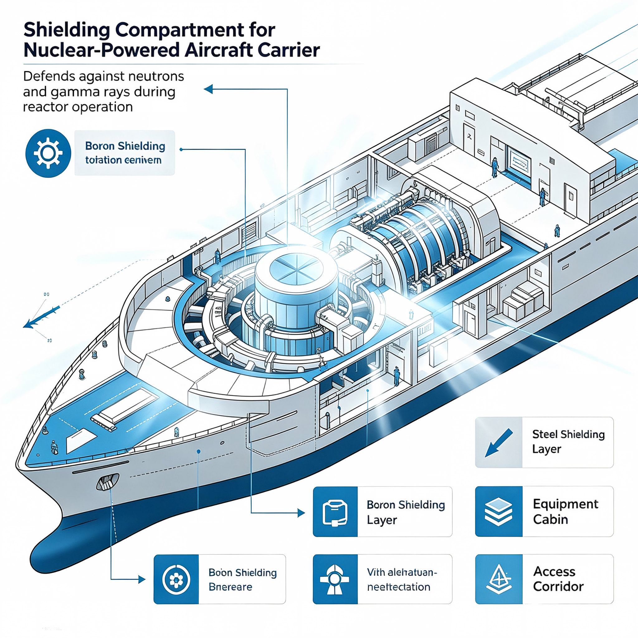 Borated polyethylene sheets are applied for aircraft carrier nuclear shielding compartments to achieve efficient neutron and radiation protection.